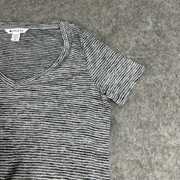 Athleta Breezy Tee Shirt Women’s XS Gray White Striped Short Sleeve V Neck - Picture 2 of 8